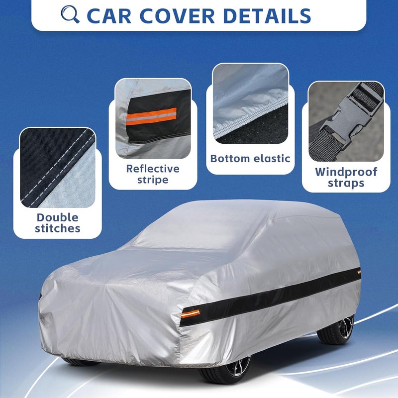 Holthly 10 Layers SUV Car Cover Custom Fit for Chevrolet Chevy Suburban (1973-2024) Waterproof All Weather for Automobiles, Outdoor Full Cover Rain Sun UV Protection.Silver - Image 3